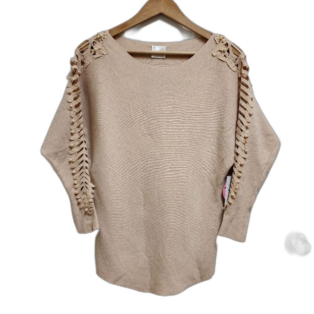 Siren Lily Maternity Sweater Women S Blush Pink Scoop Cutout 3/4 Slv Faux Pearl
